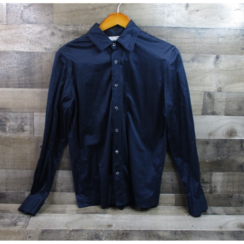 Gran Sasso Shirt Men Medium Size 50 Navy Blue Vision Lightweight Button Up Italy